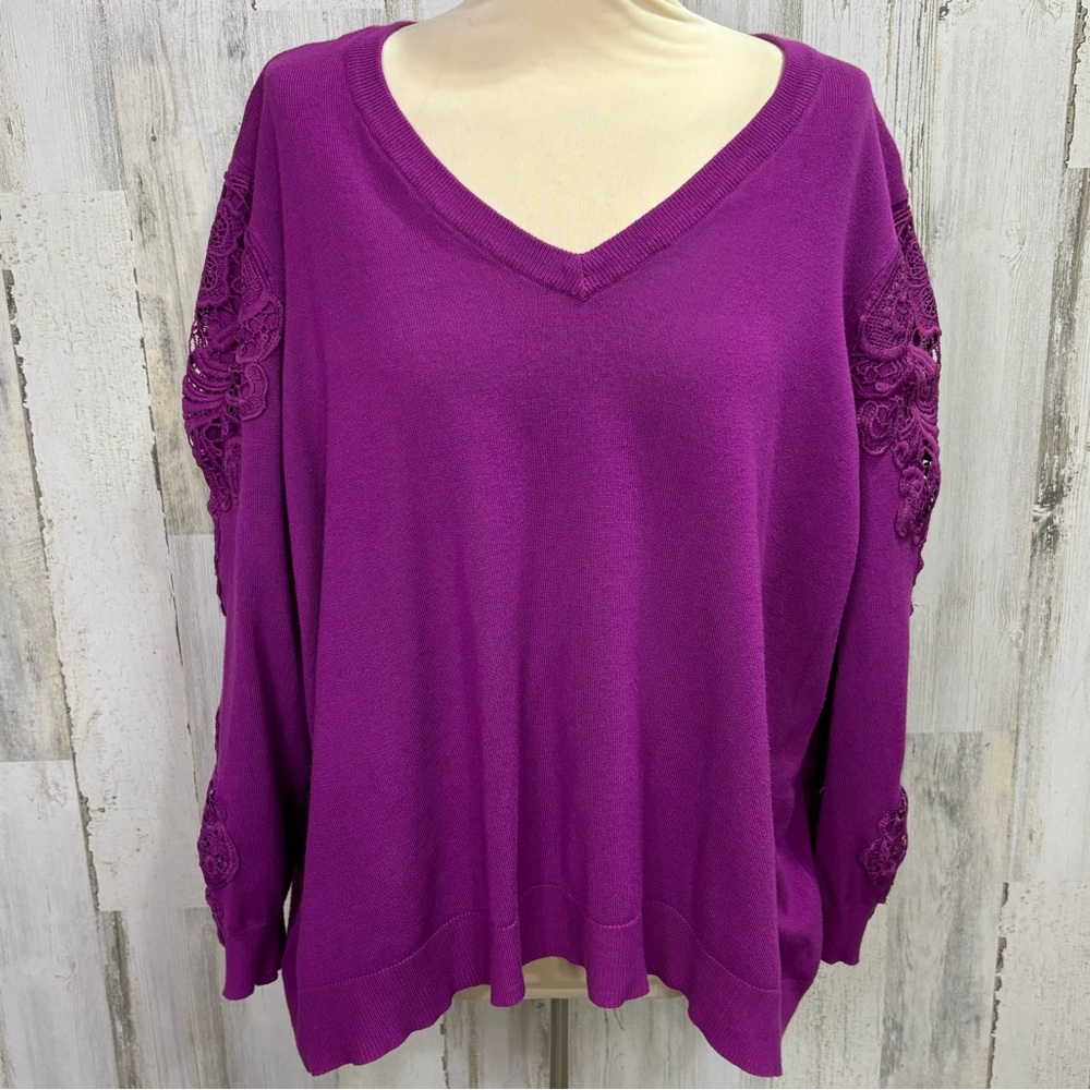Lane Bryant Plus Size Purple Lace Trimmed V-Neck‎ Sweater